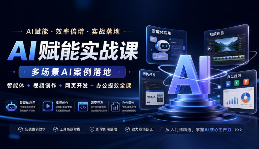 AI赋能实战课，多场景AI案例落地，智能体+视频创作+网页开发+办公提效全课-轻创终点站