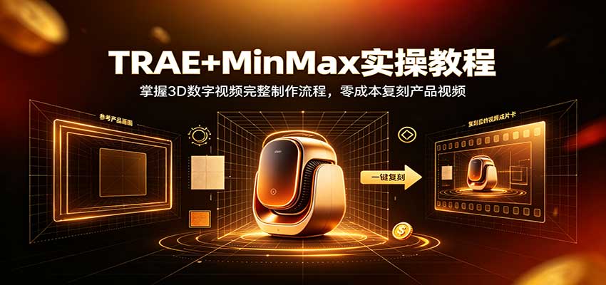 TRAE+MinMax实操教程：3D数字视频完整制作流程，零成本复刻产品视频-轻创终点站