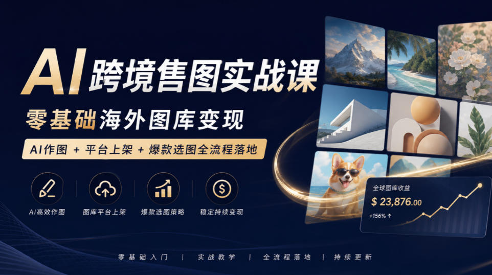 AI跨境售图实战课，零基础海外图库变现，AI作图+平台上架+爆款选图全流程落地-轻创终点站