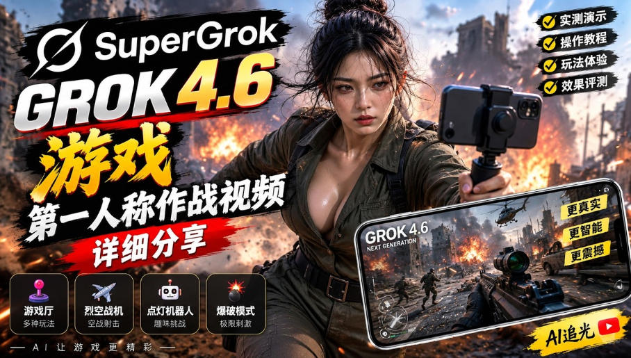 Grok 4.6也能做游戏？第一人称作战视频实测｜玩法详细讲解-轻创终点站
